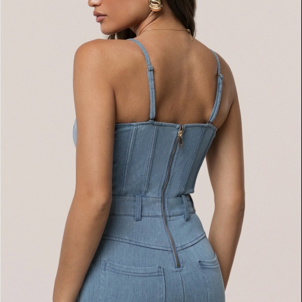Sexy Blue Denim Corset Jumpsuit - Picture 3 of 8